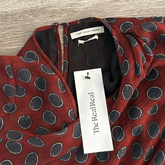 ISABEL MARANT TOILE barden dots dress burgundy red silk chiffon dotted open back - Picture 7 of 9